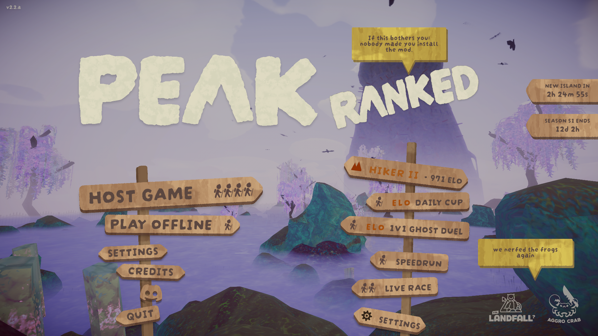 The PEAK RANKED signpost on the right side of the main menu