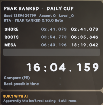 The timer with automatic splits and the comparison against a reference run