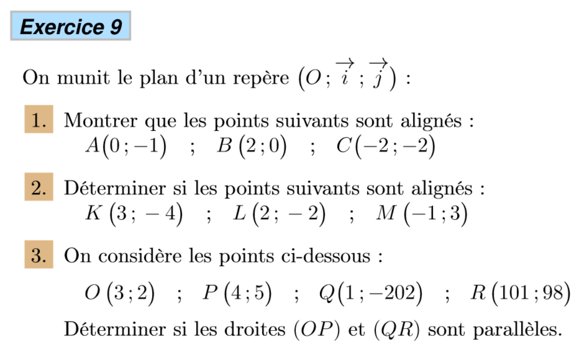 exercice 9 de la fiche 3 sur les vecteurs