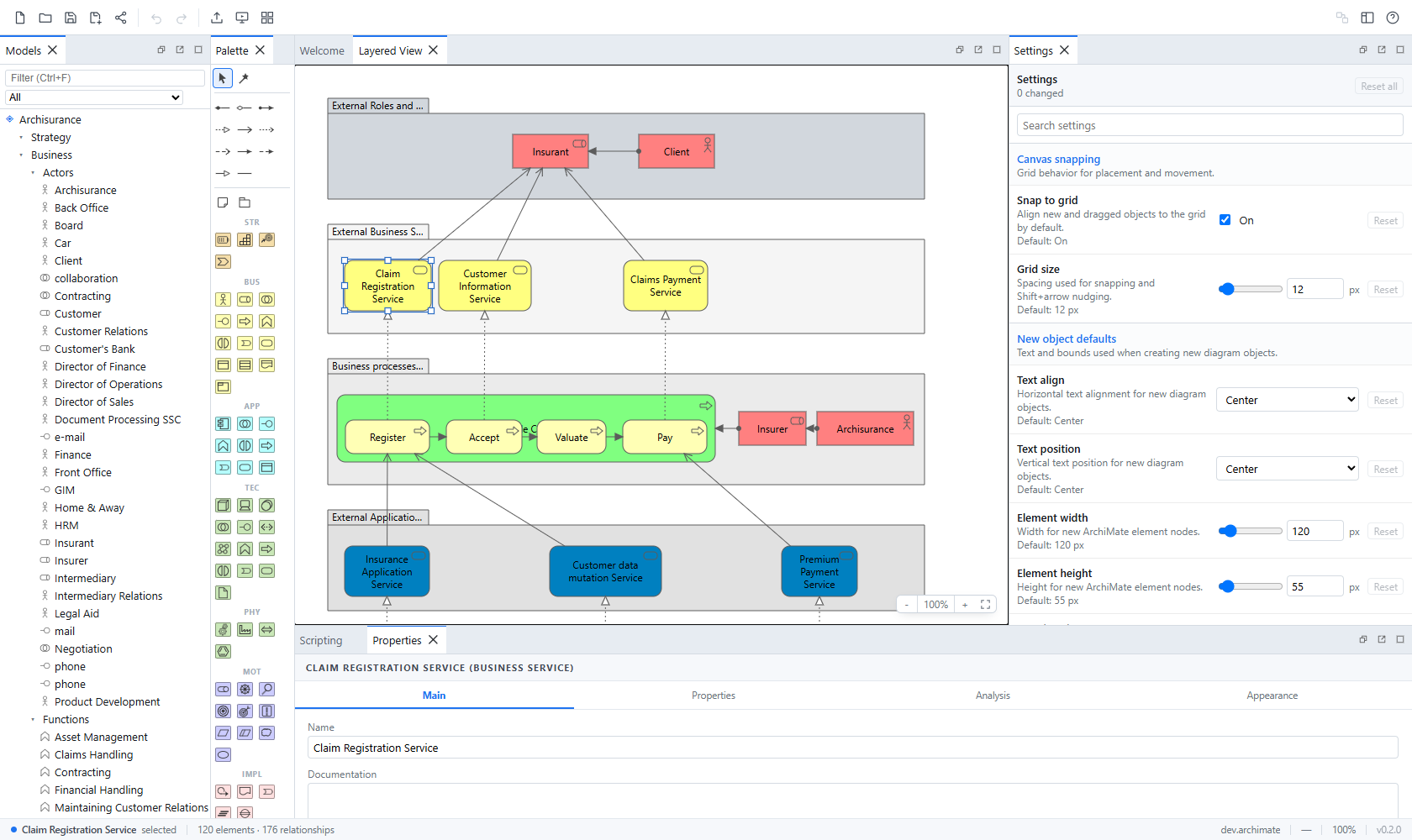 The Archi Online workspace with the Archisurance example open