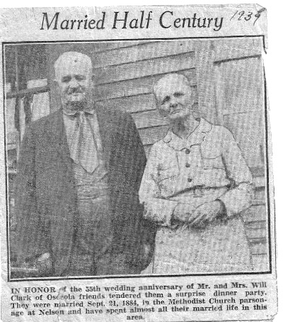 Clipping of golden wedding anniversary of William Henry Clark and Minnie Orcelia Tubbs