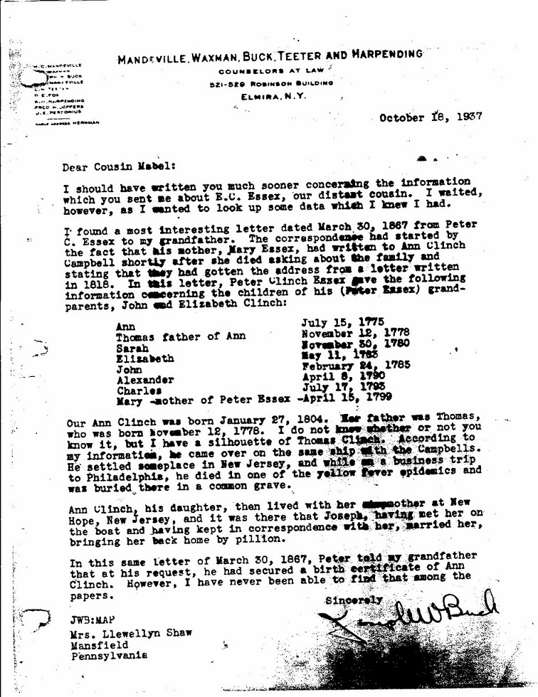 Image of a letter from Joseph Wallace Buck to Mabel SHIPMAN Shaw,  
    Oct. 18, 1937