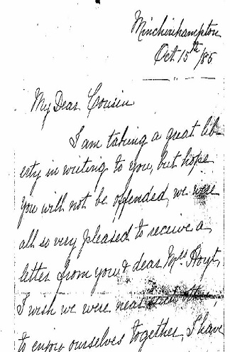 Image of p1 of a letter from Mabel M. Essex,  
    Oct. 15, 1885