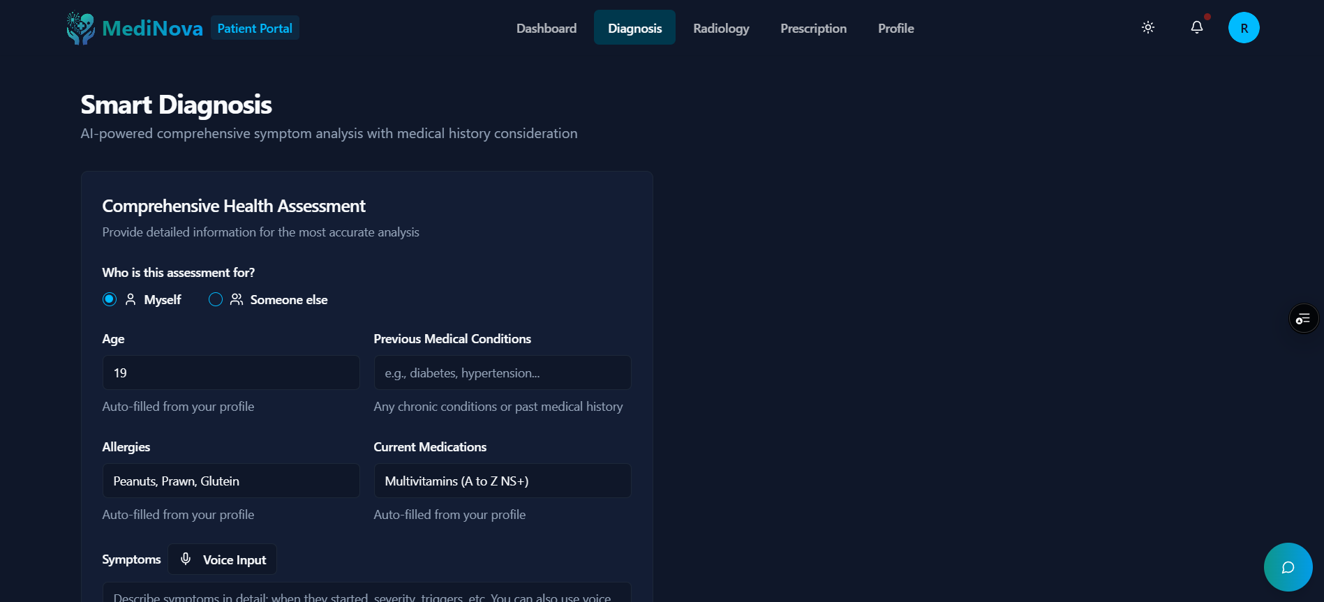 Symptom Diagnosis Page