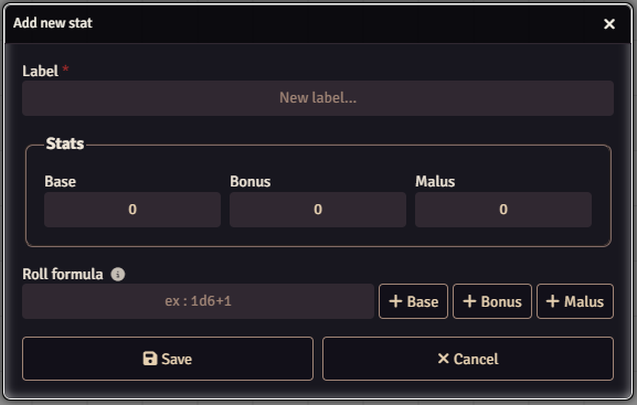 Add stat dialog