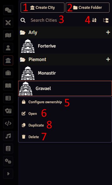 Cities tab