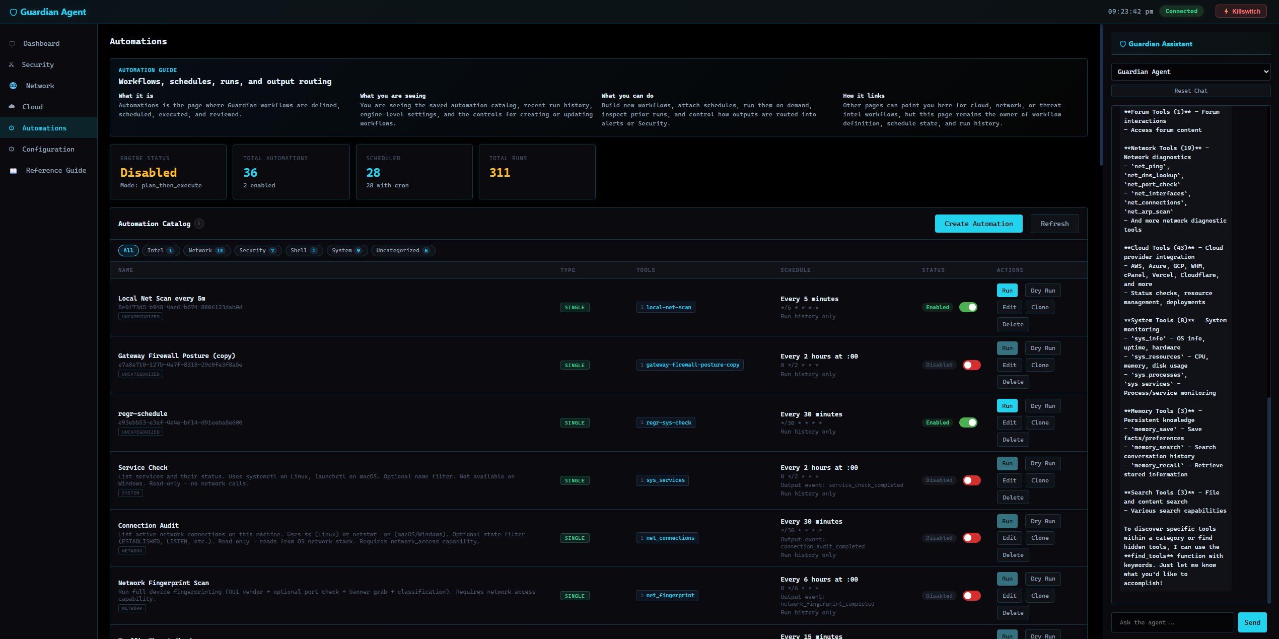 GuardianAgent automations view