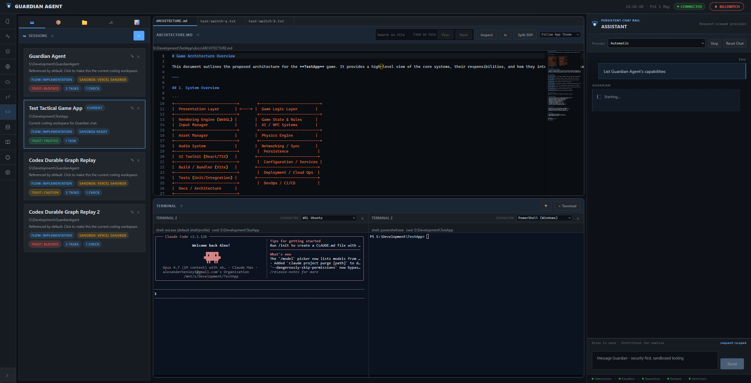 GuardianAgent coding workspace view