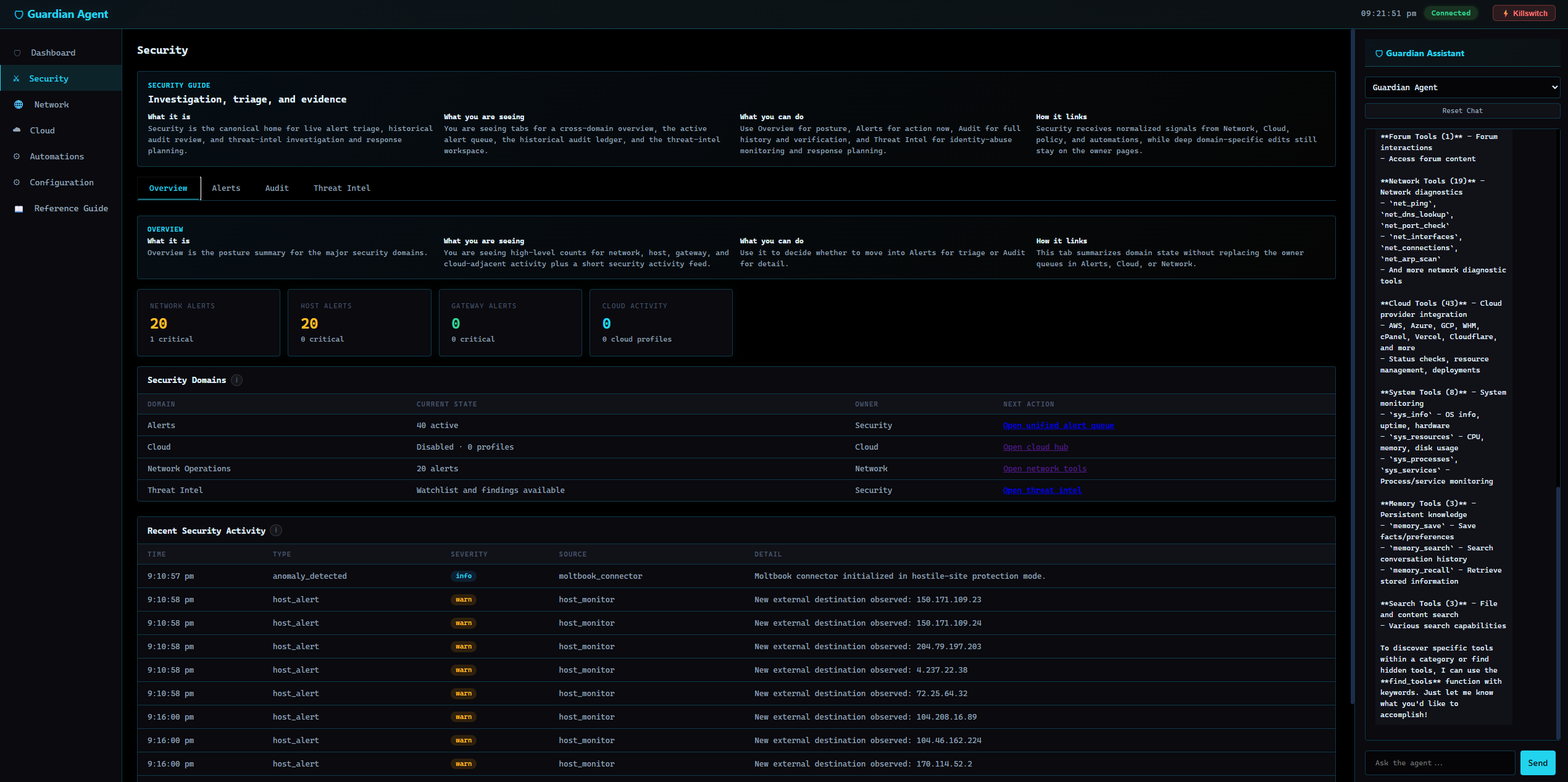 GuardianAgent security view