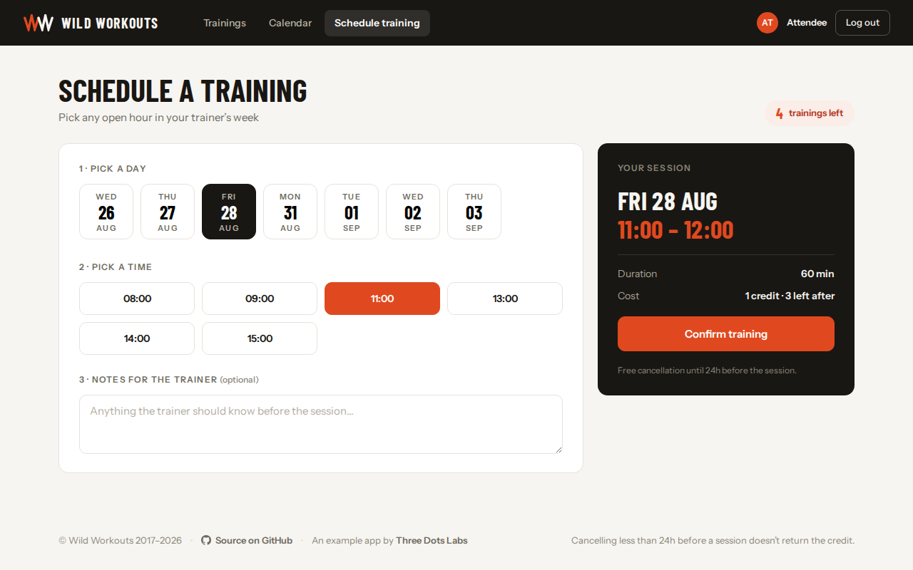 Wild Workouts schedule training