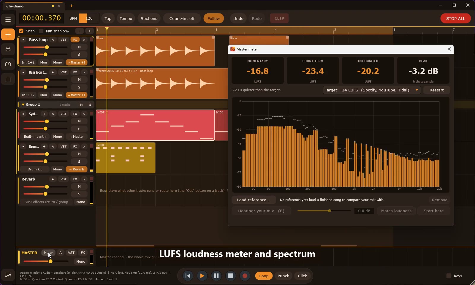 LUFS loudness meter and spectrum