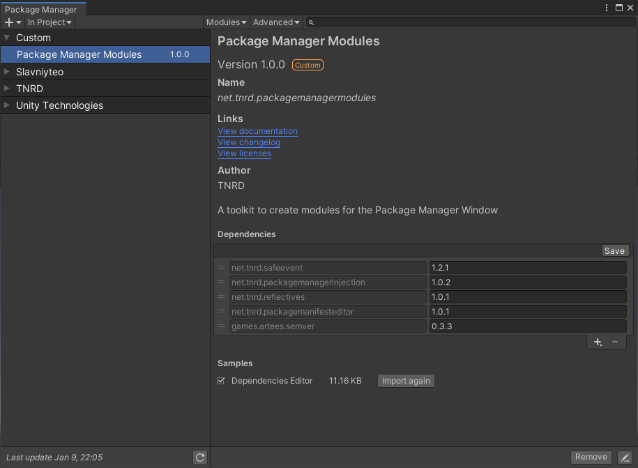 Dependencies editor sample