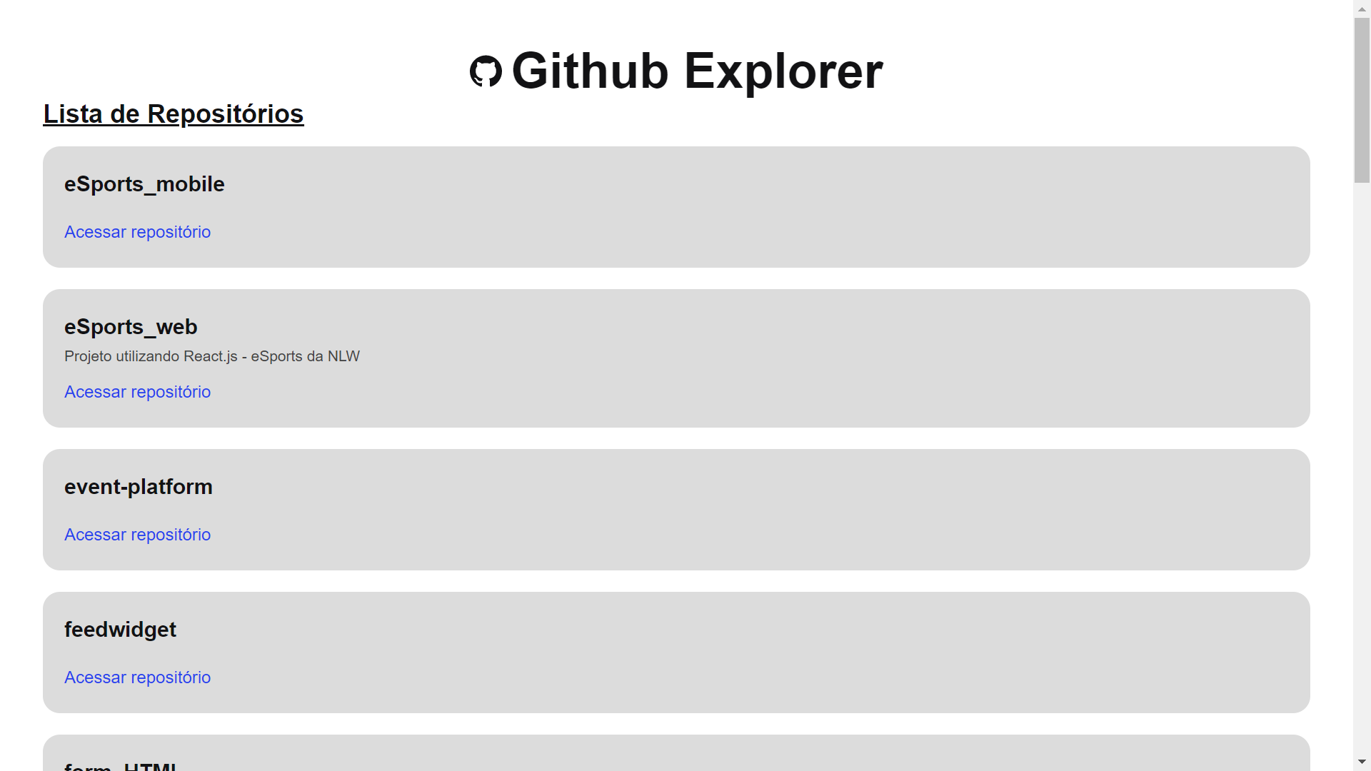 Aplicação Github Explorer