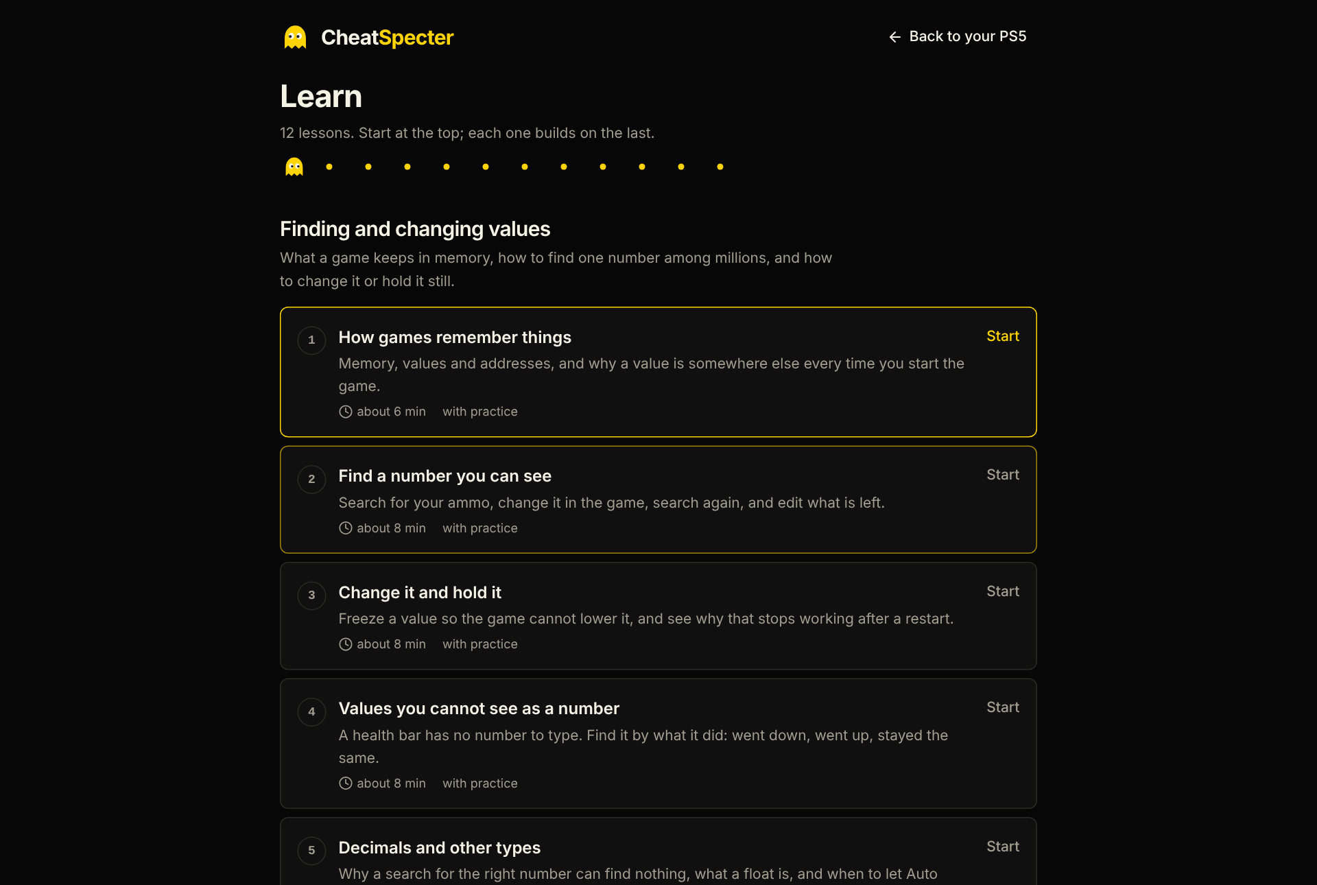 The Learn page