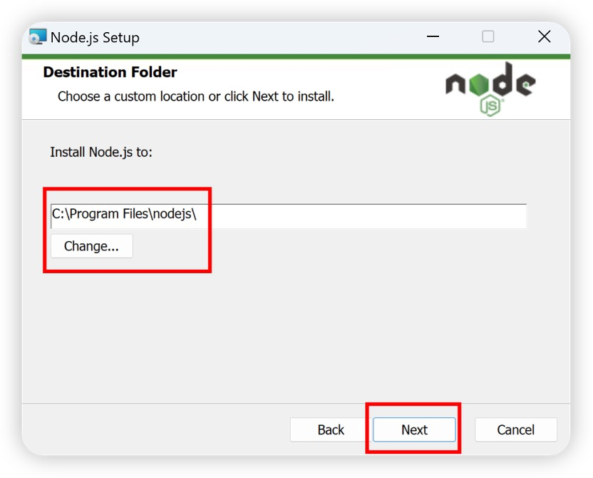 图1-4 Node.js安装程序之选择安装路径