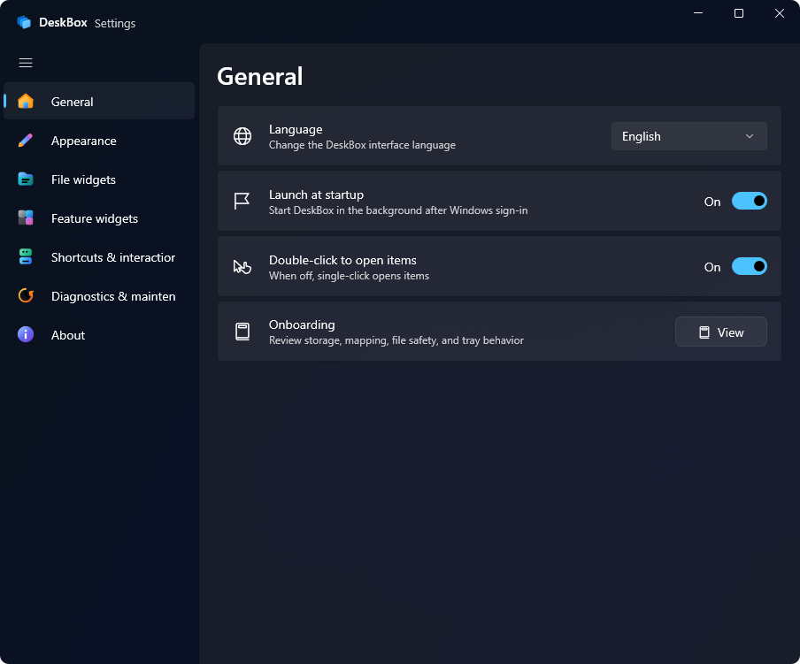 DeskBox general settings