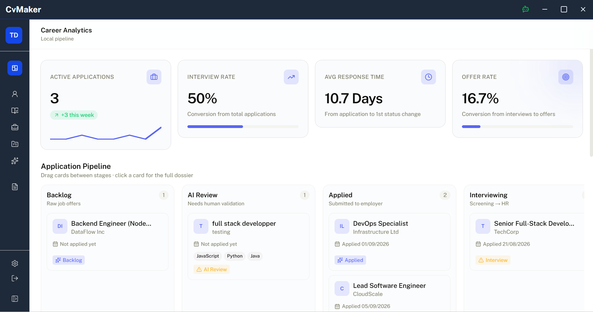 CV Maker Engine Dashboard Preview