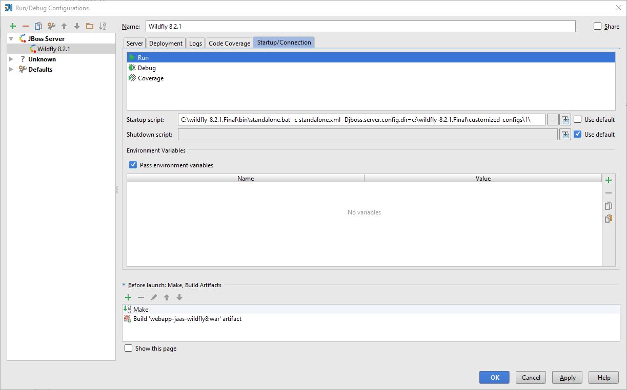 wildfly 8.2.1 intellij idea Run Debug Configurations
