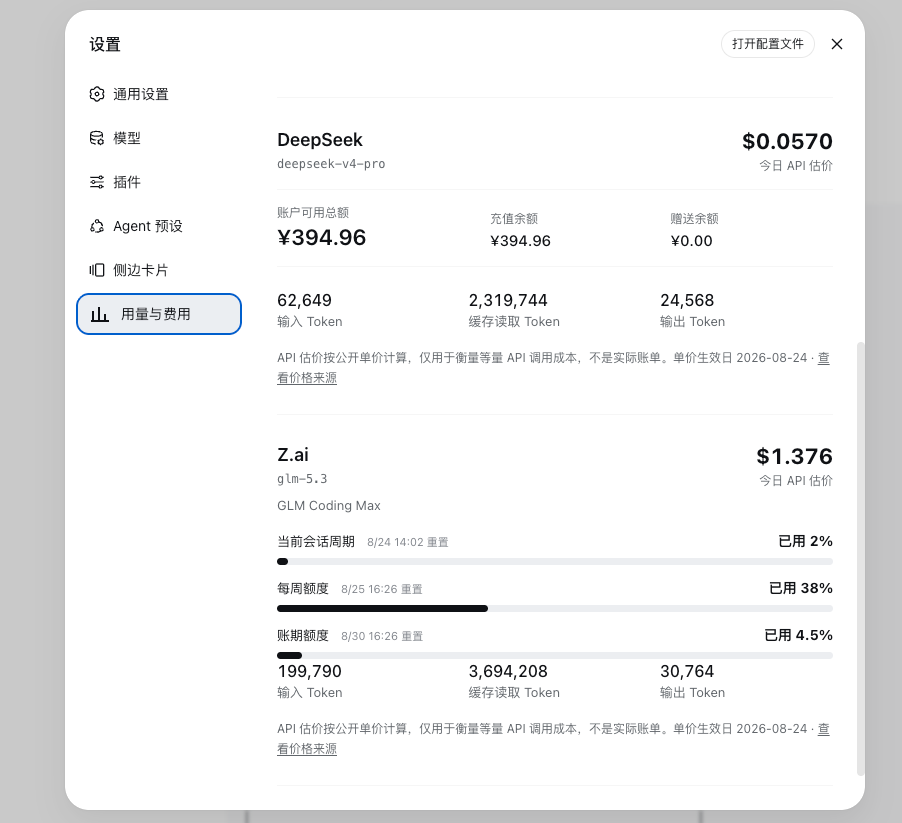 Provider usage, balance, and subscription quota details