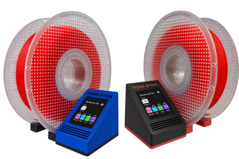 TigerSpool assemblé : support avec bobine à gauche ou à droite de l’écran