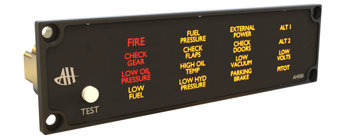 A typical aviation-style annunciator panel