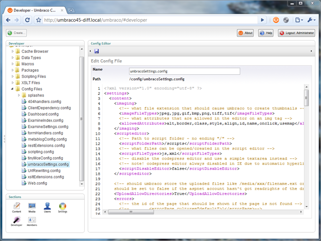 Screenshot of editing a config file using Config Tree