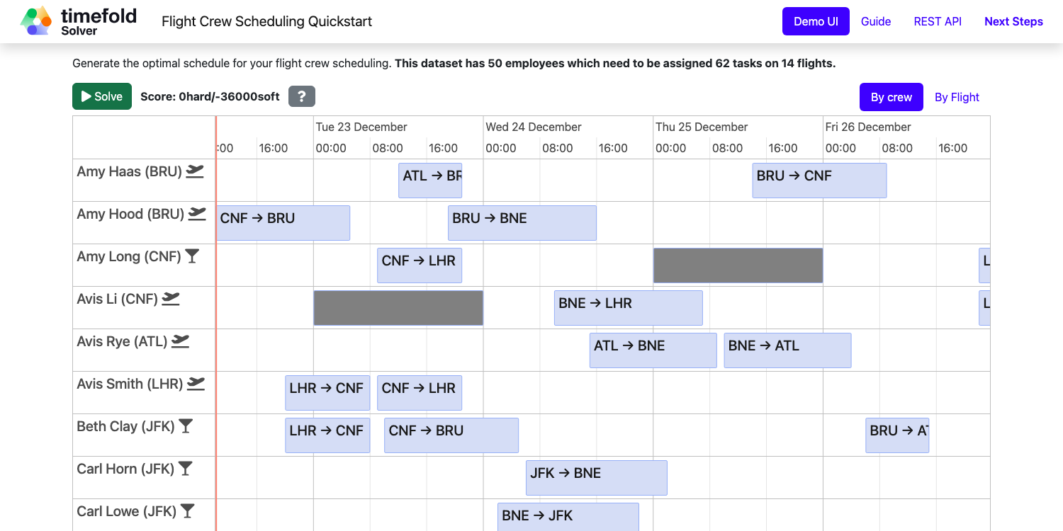 Flight Crew Scheduling Screenshot
