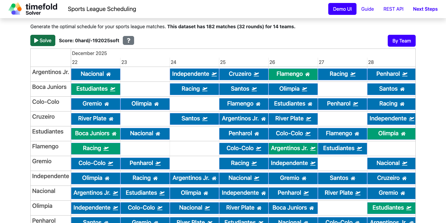 Sports League Scheduling Screenshot
