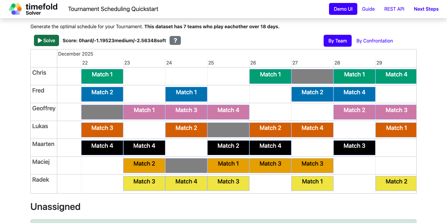 Tournament Scheduling Screenshot