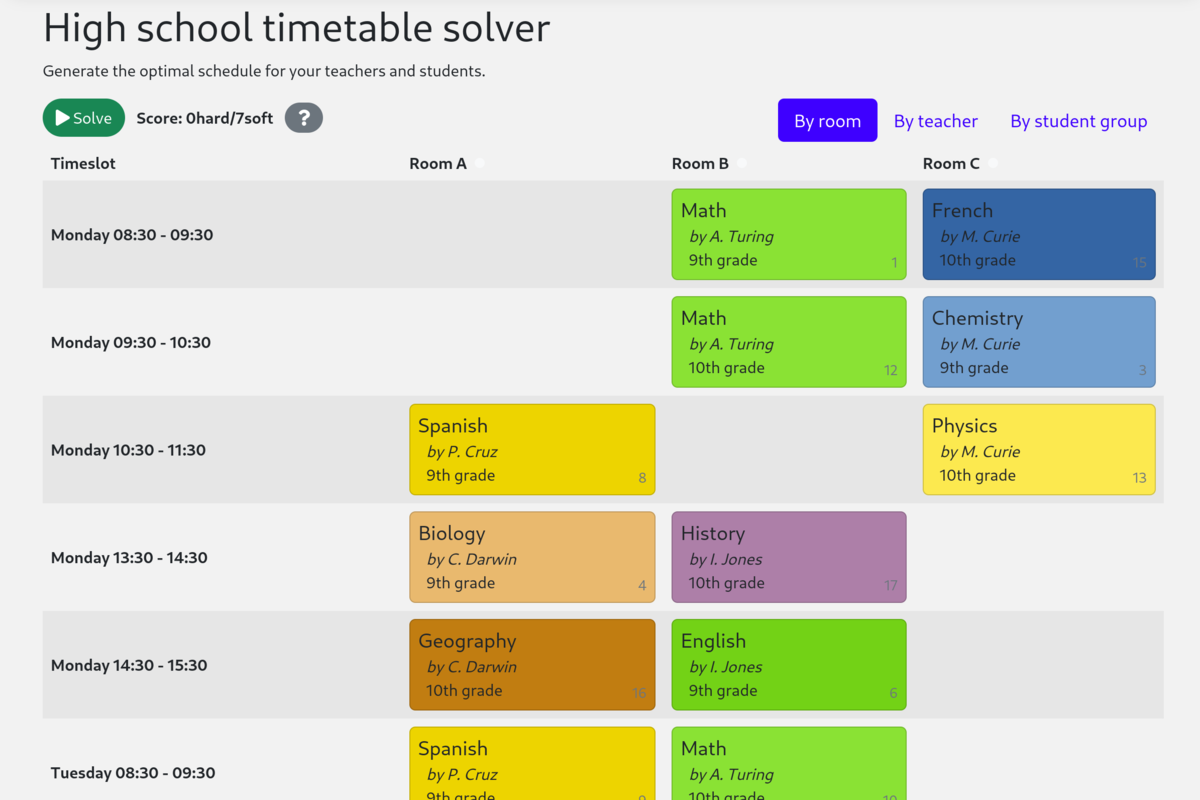 quarkus school timetabling screenshot