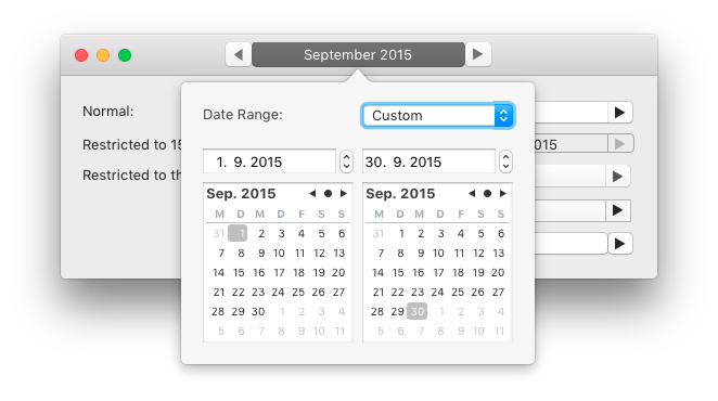 The popover for customized date ranges