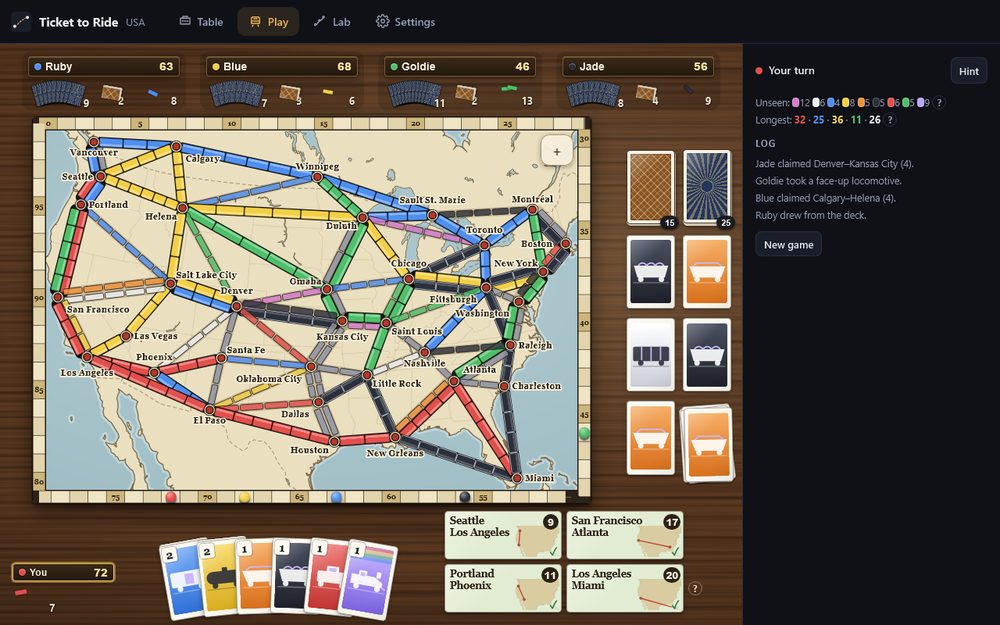 Board and card games: Ticket to Ride