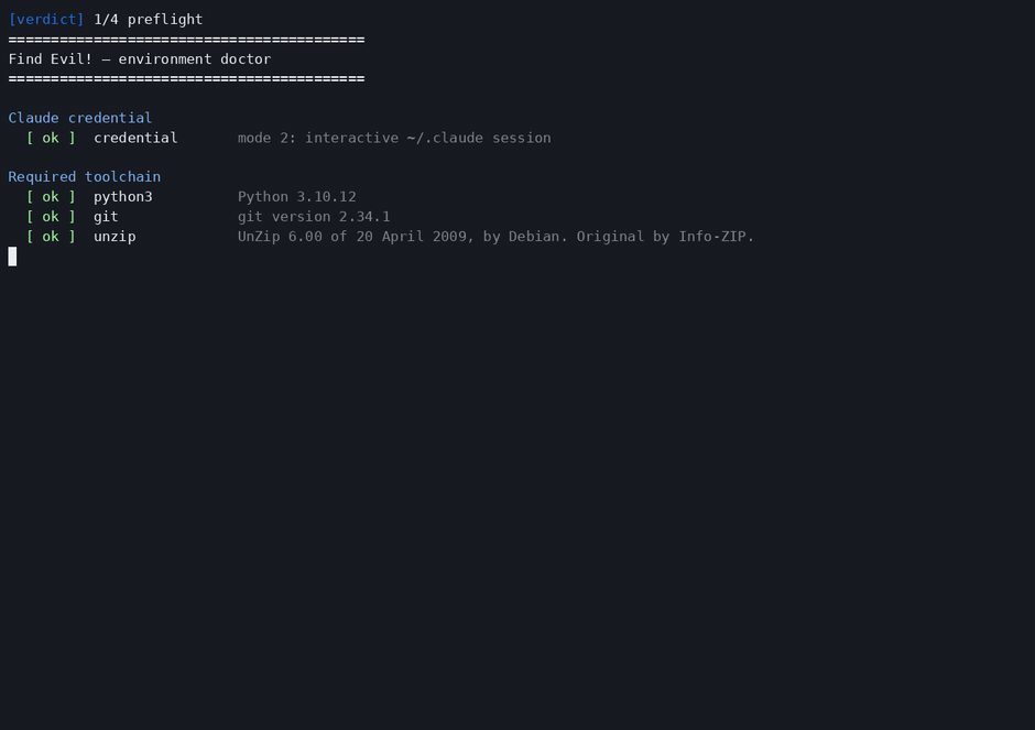 End-to-end DFIR investigation: case_open, EVTX and Hayabusa, verifier, judge, signed manifest, SUSPICIOUS verdict
