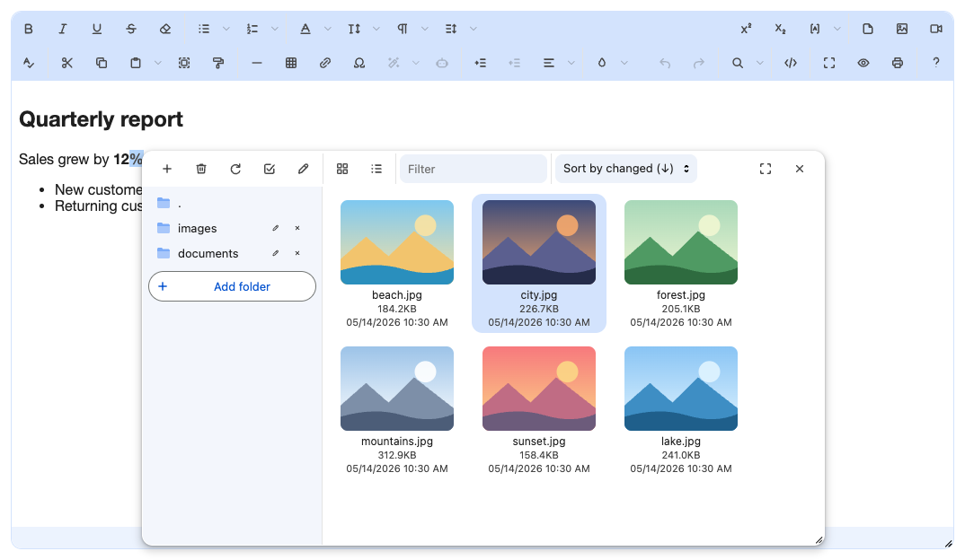 chrome: file browser over the editor