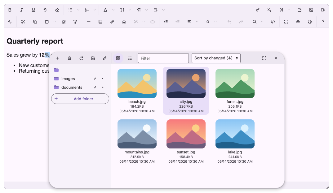 material3: file browser over the editor