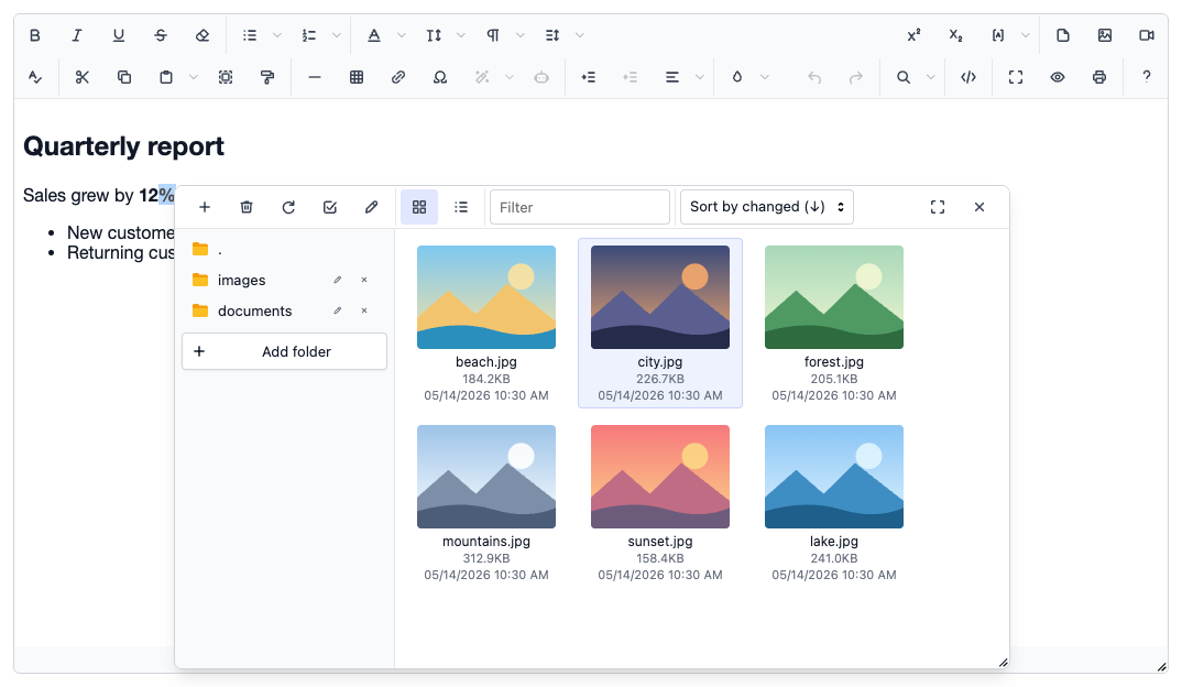 syncfusion: file browser over the editor
