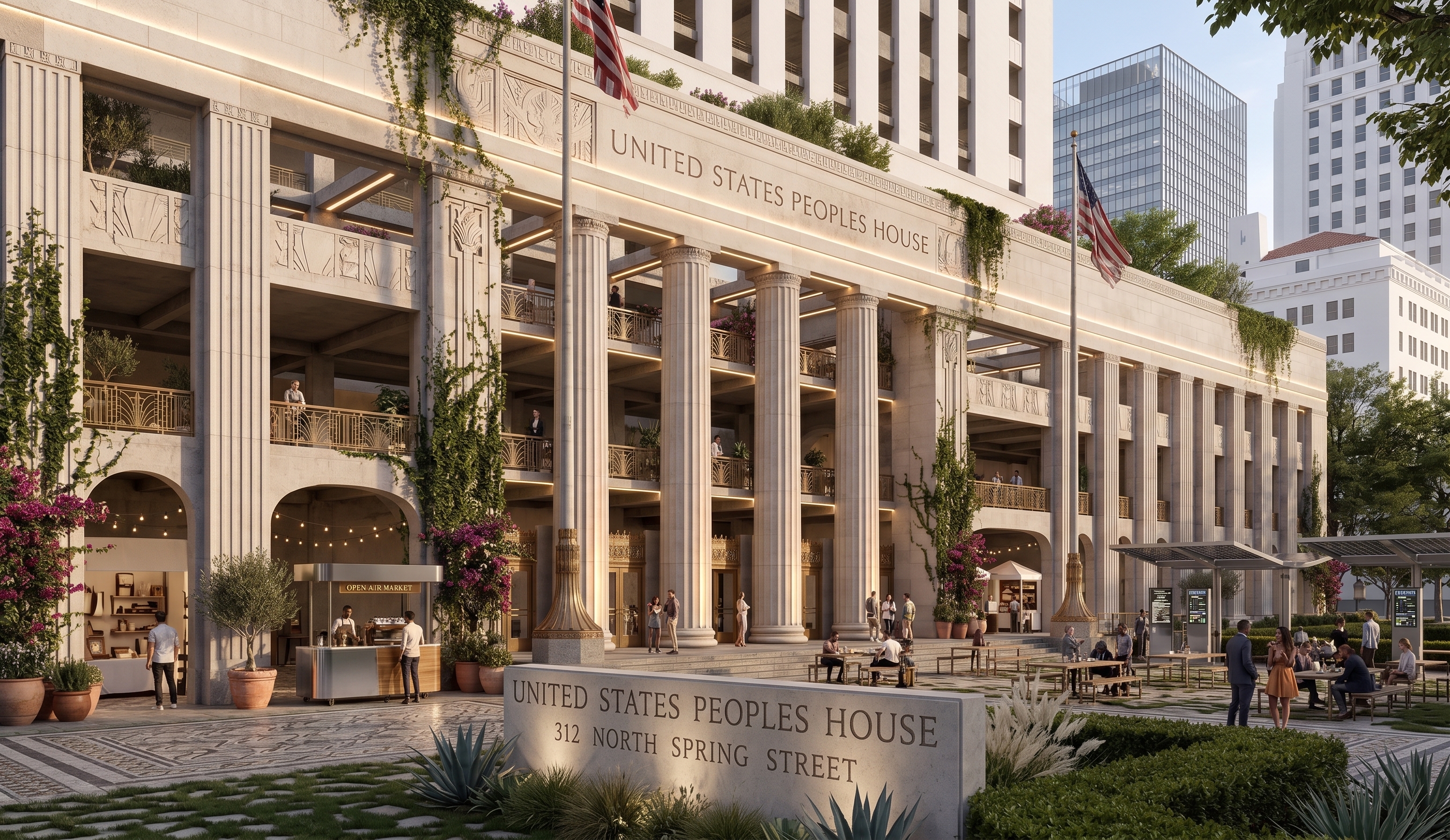 Concept rendering: 312 Spring Commons illustrative vision, not an approved design