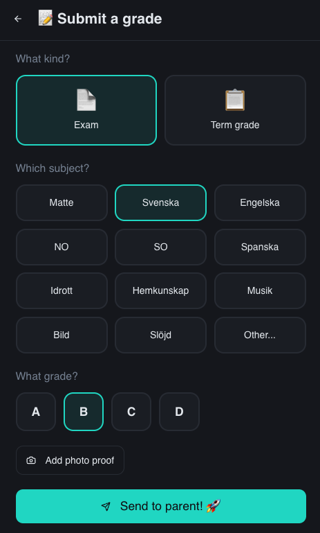 Kids — submit a grade