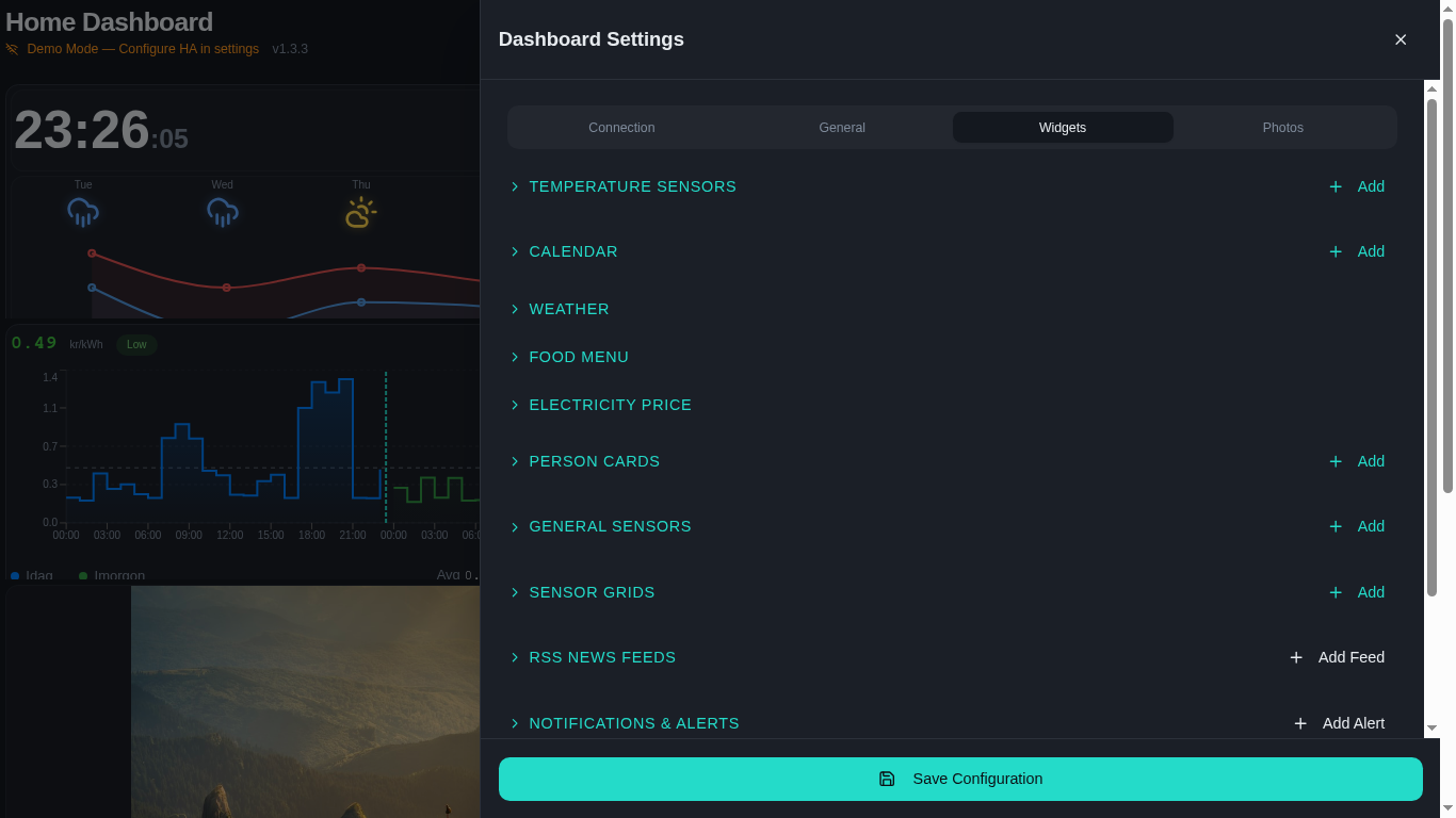 Settings panel