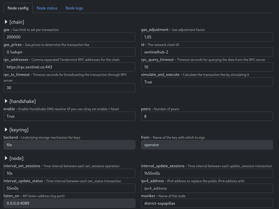 Node configuration