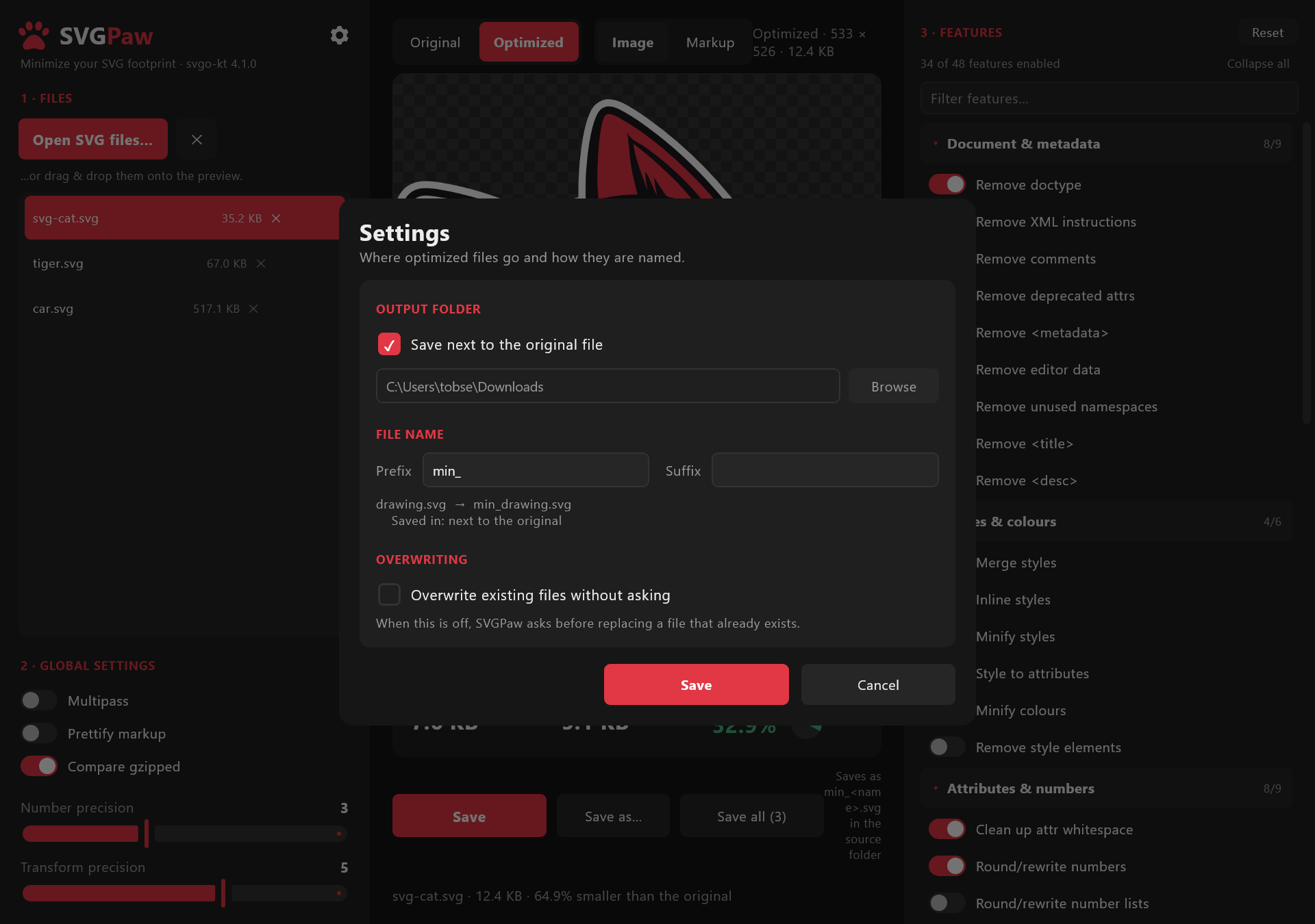 Settings dialog