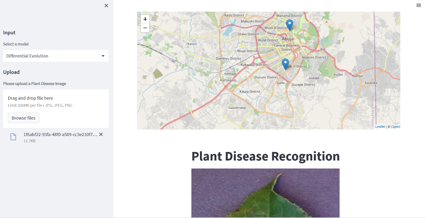 The interface of the Plant Disease Web App