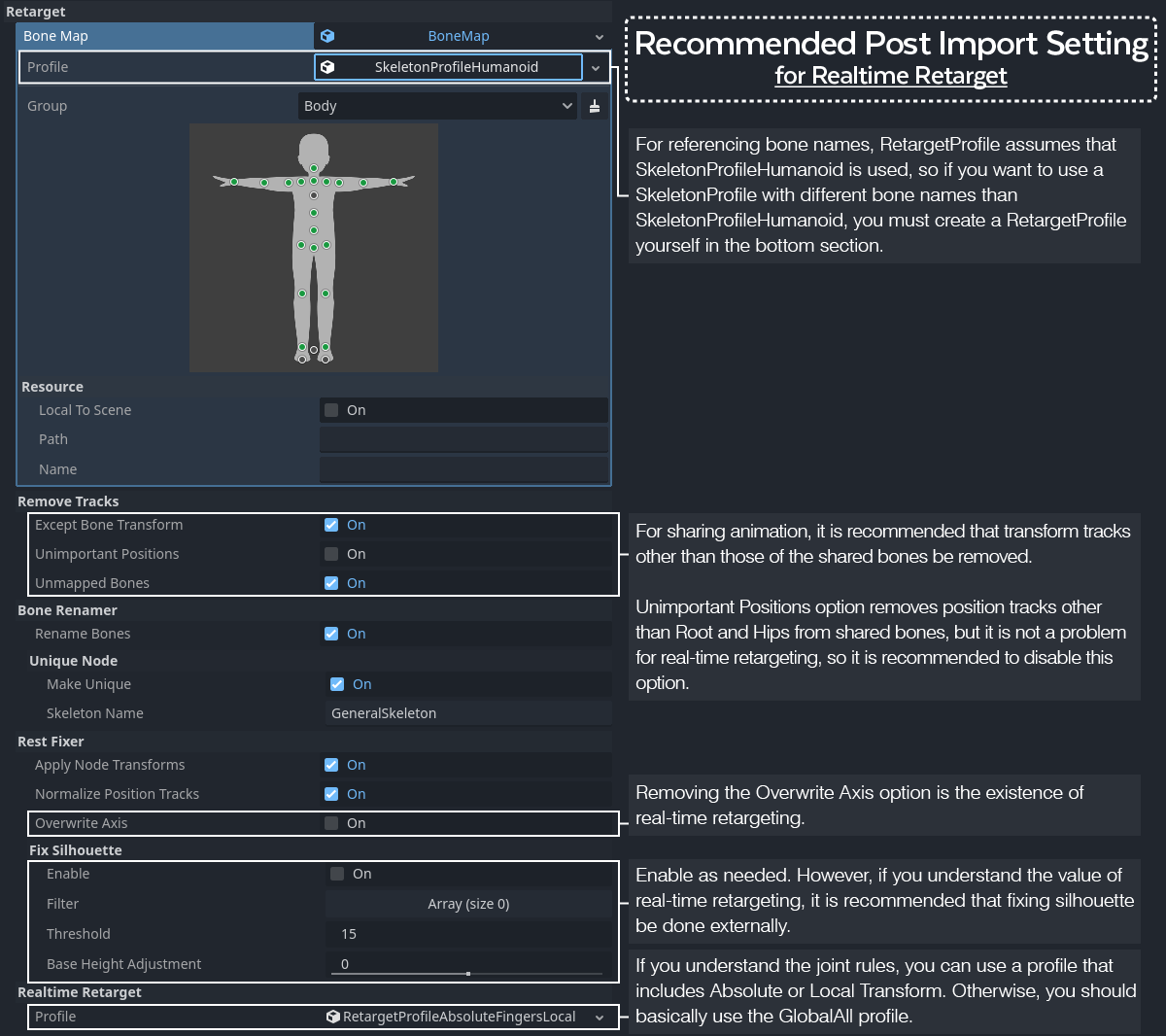 Recommended Setting for Realtime Retarget