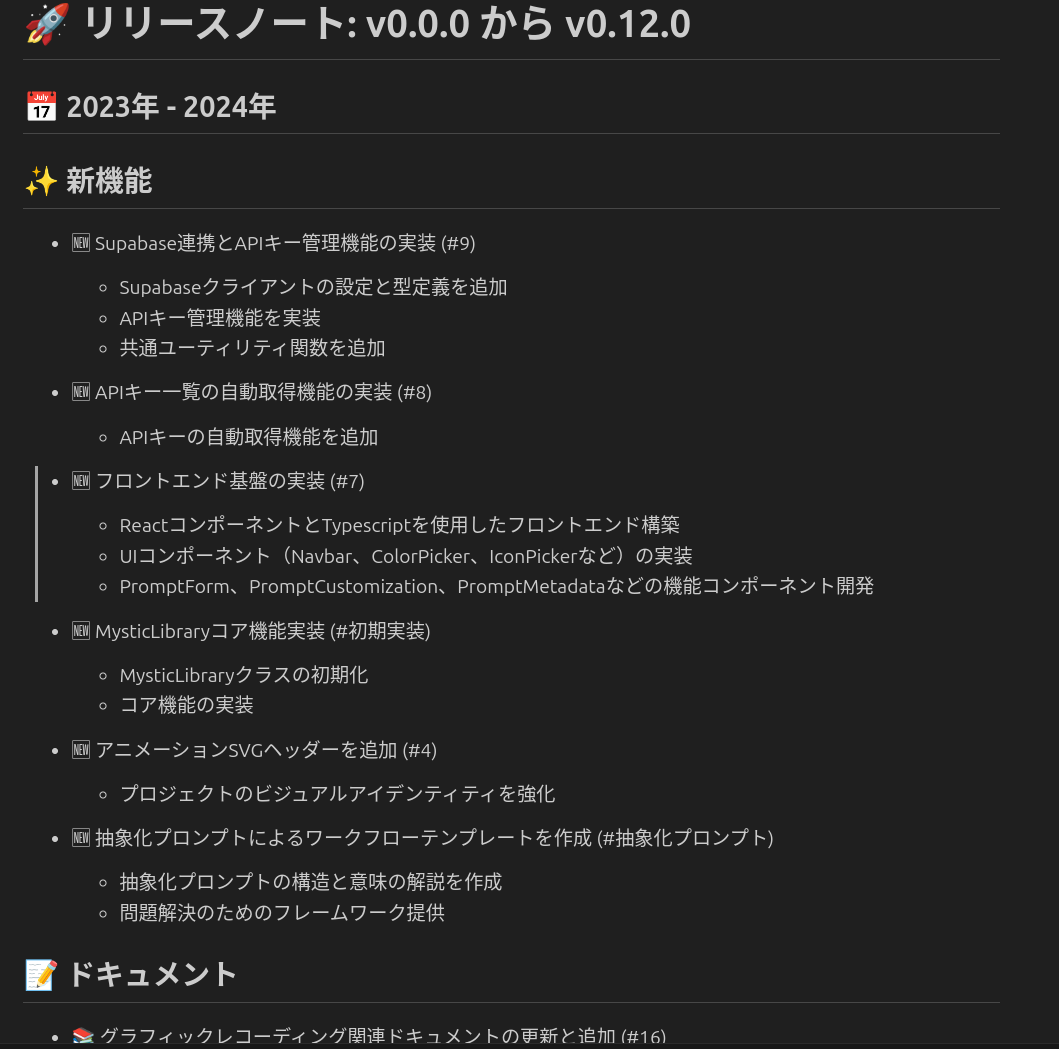 リリースノートの出力例