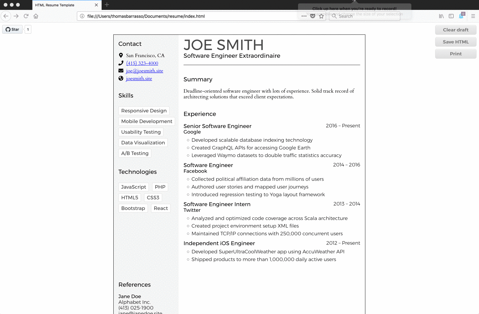 resume maker html template