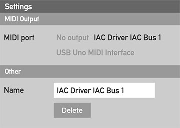 The MIDI Out settings editor