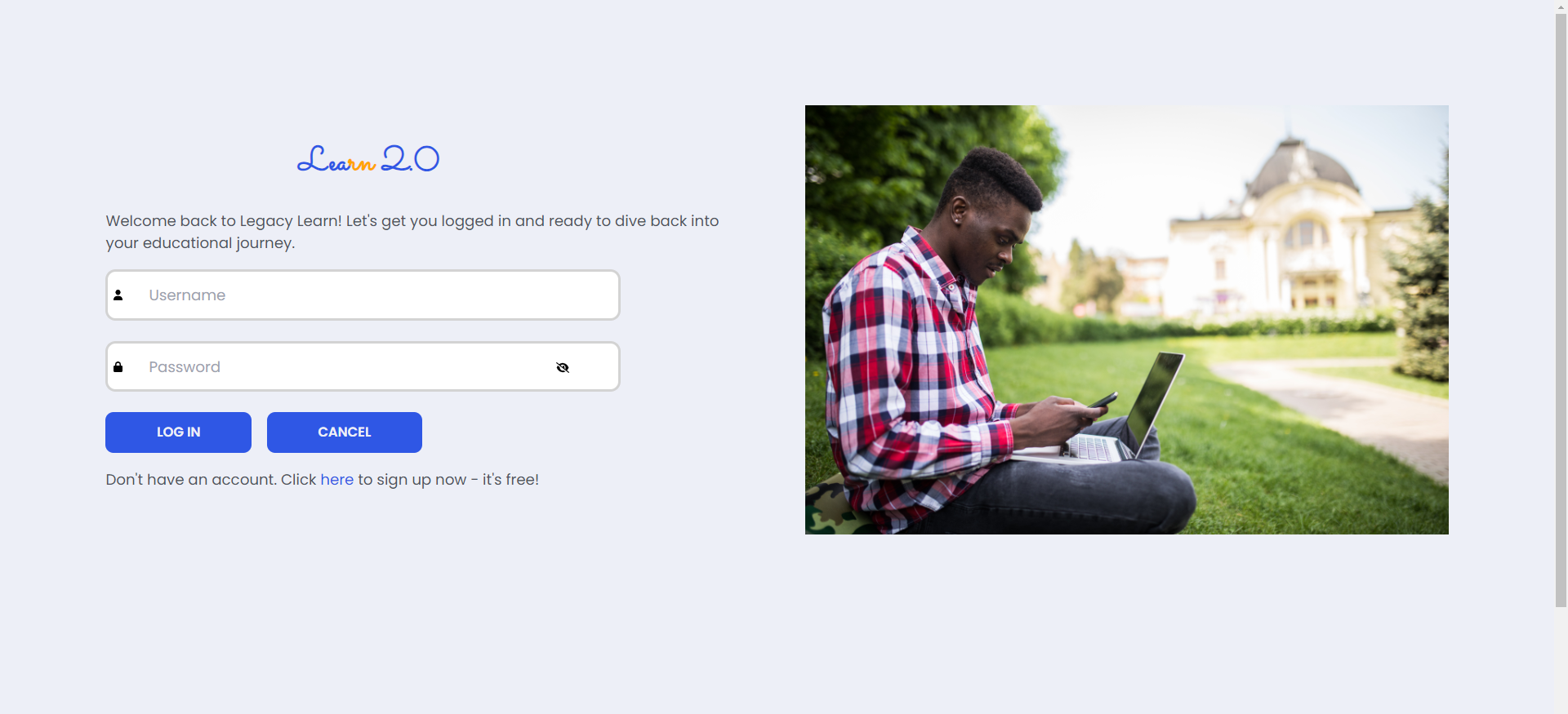 Screenshot of Legacy Learn Login page