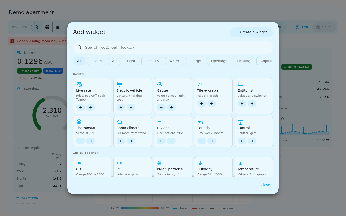 Add widget: basics and ready-made widgets by category