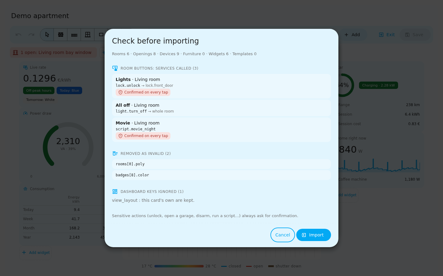 Services, removed values and ignored keys of an imported plan