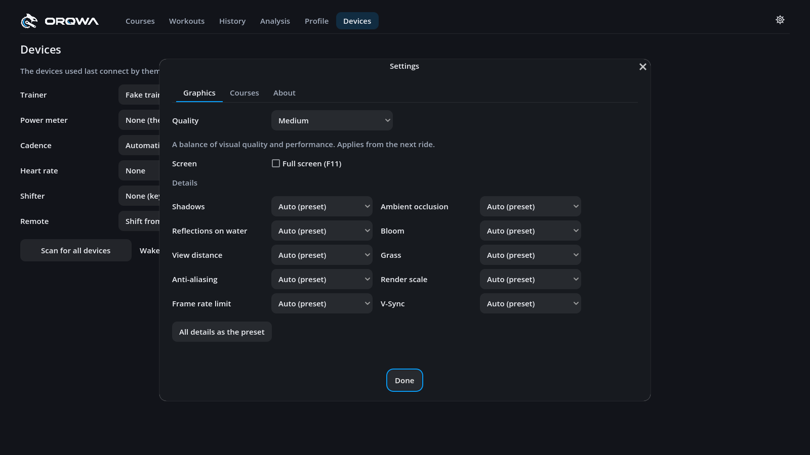 The settings: graphics